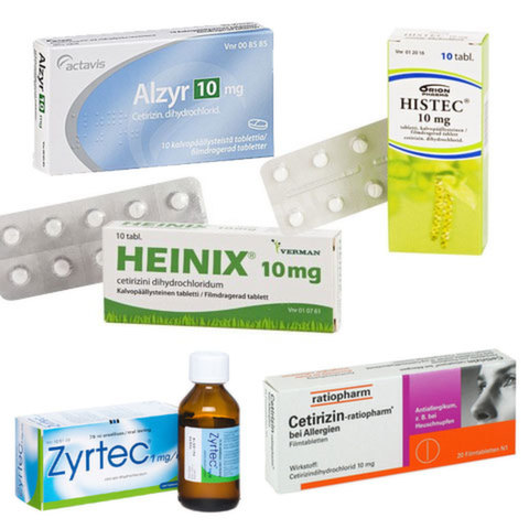 <div>Цетиризин (Alzyr, Cetirizin Ratiopharm, Heinix, Histec, Zyrtec</div>